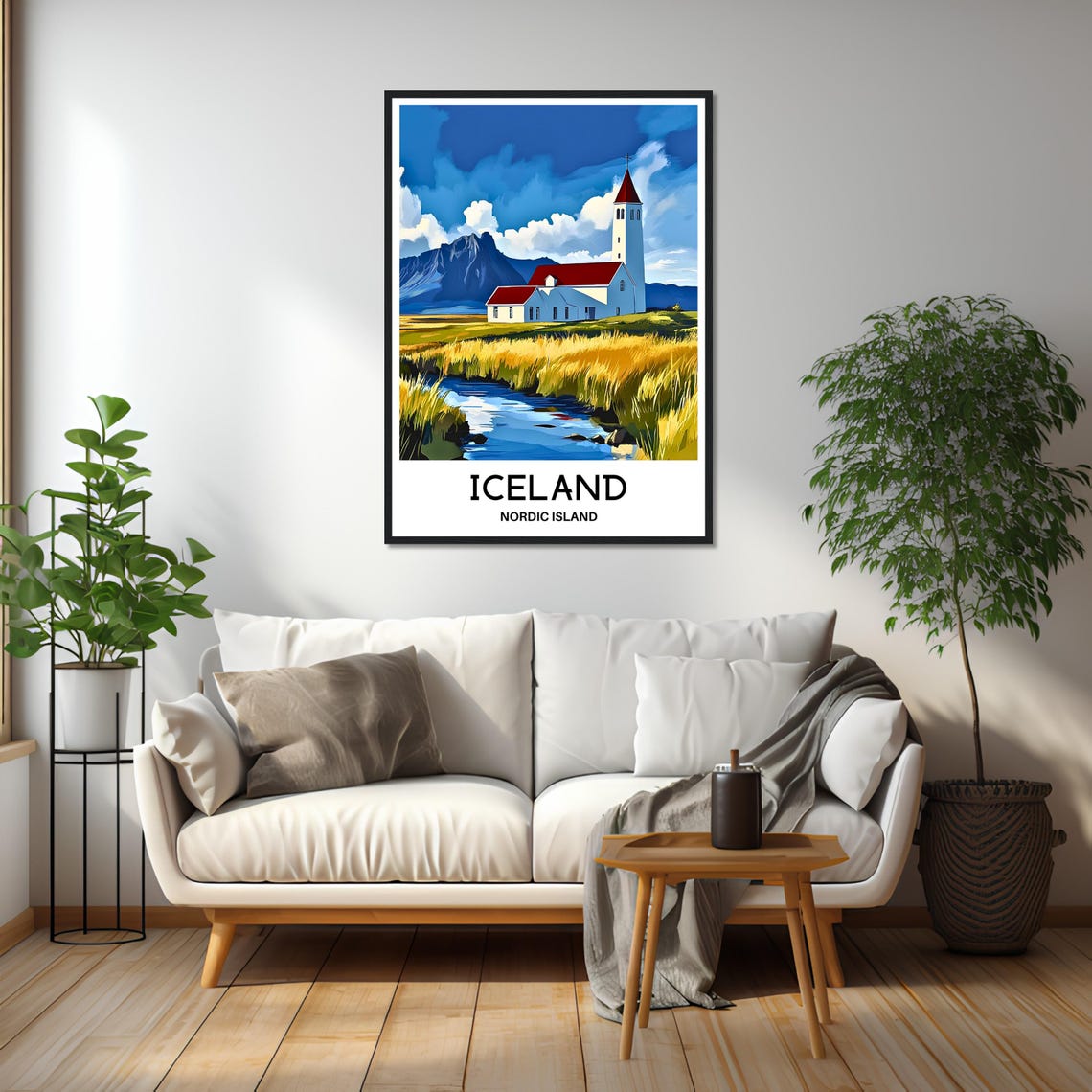 Iceland Nordic Island White Church Mountain Stream Scenic Poster - Image 2