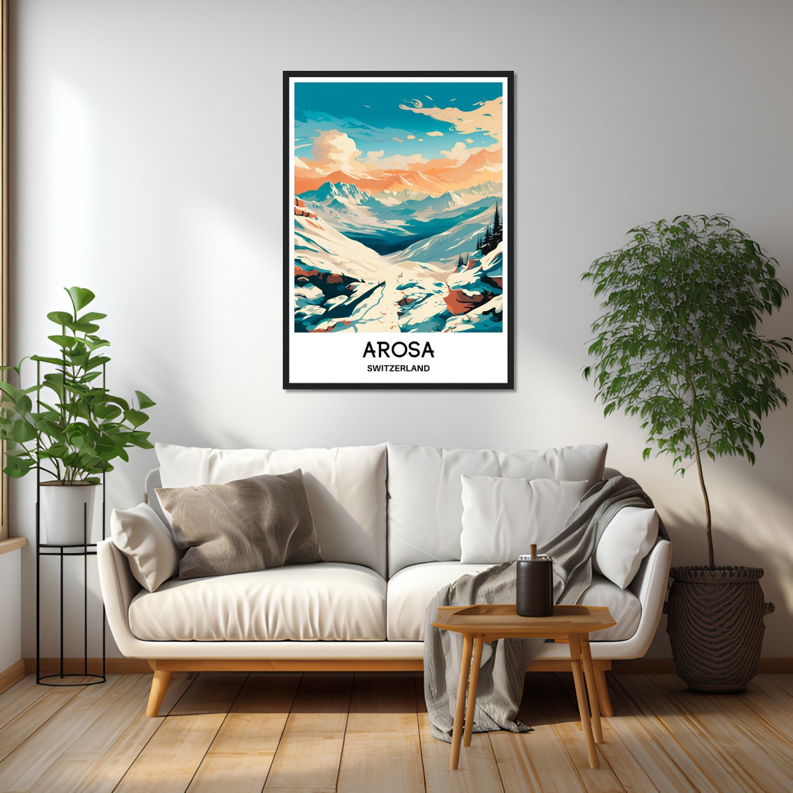 Arosa Switzerland Snowy Mountain Valley Sunrise Travel Poster - Image 2