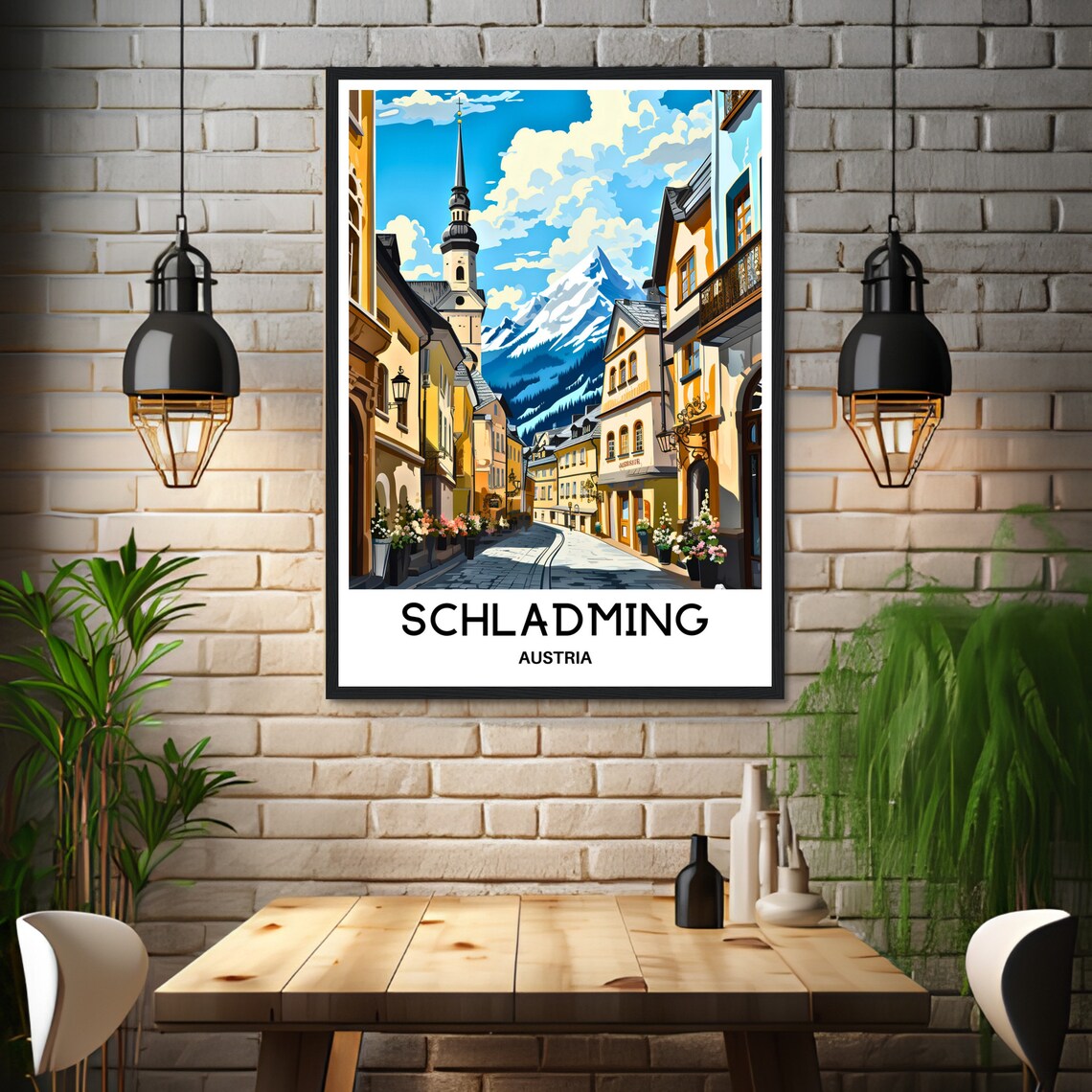 Schladming Alpine Old Town Snow Mountain Austria Travel Poster - Image 3
