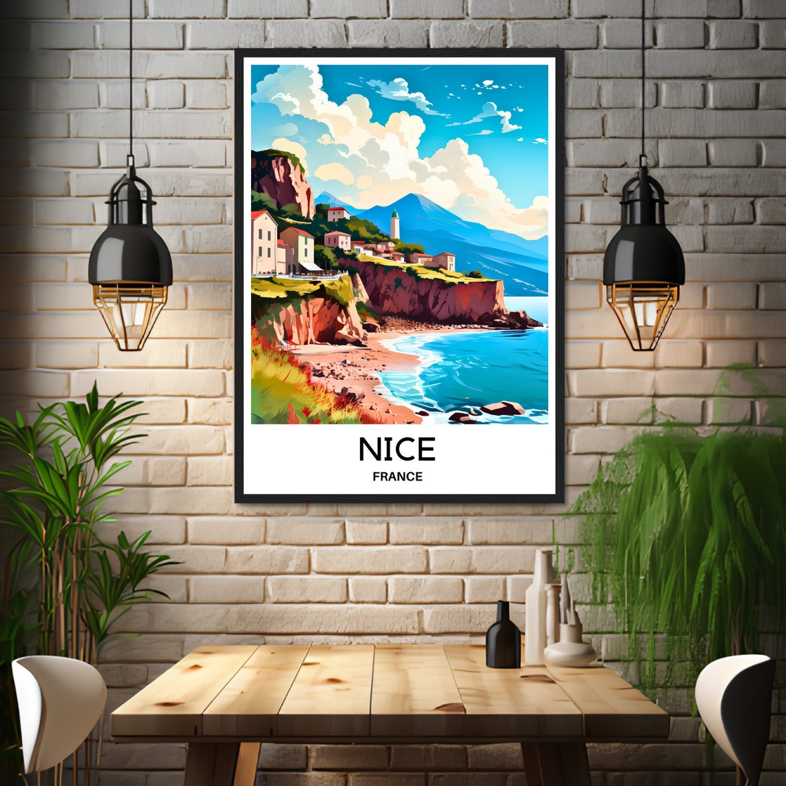 Nice French Riviera Cliffside Coast Lighthouse Travel Poster - Image 3
