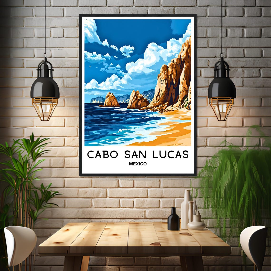 Cabo San Lucas Mexico Golden Cliffs Beach Vintage Travel Poster - Image 3