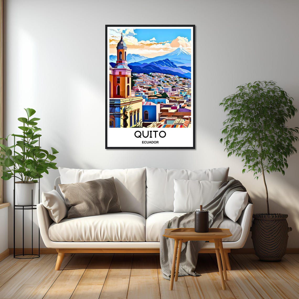 Quito Ecuador Colonial Church Tower Volcano Backdrop City Poster - Image 2