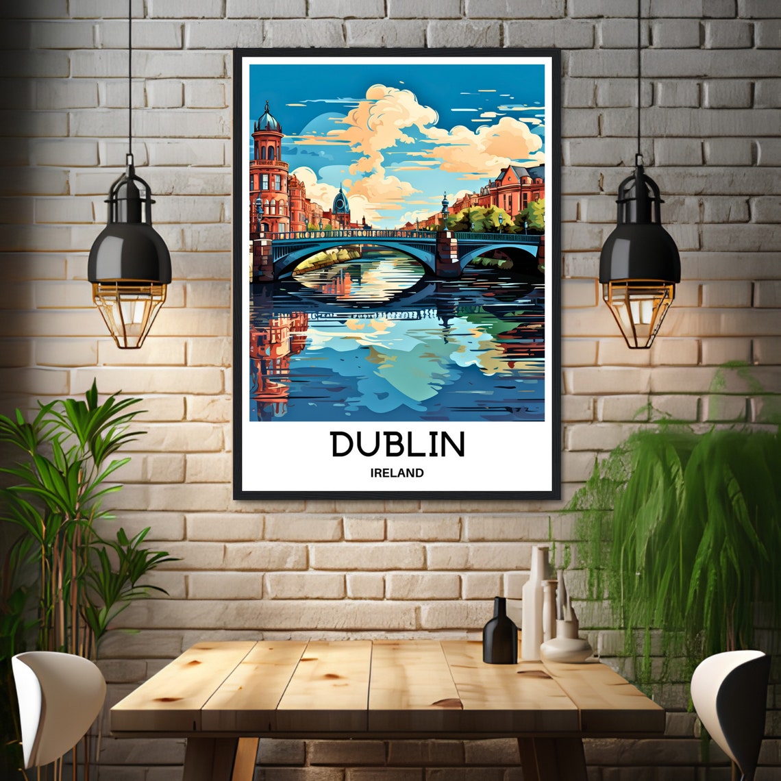 Dublin Ireland Ha'penny Bridge River Liffey Sunset Travel Poster - Image 3
