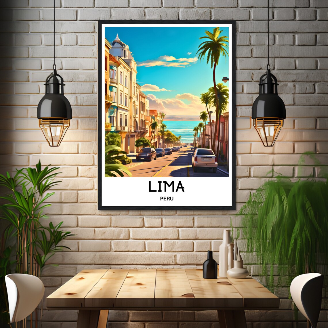 Lima Peru Sunlit Palm Lined Street With Ocean View Travel Poster - Image 3