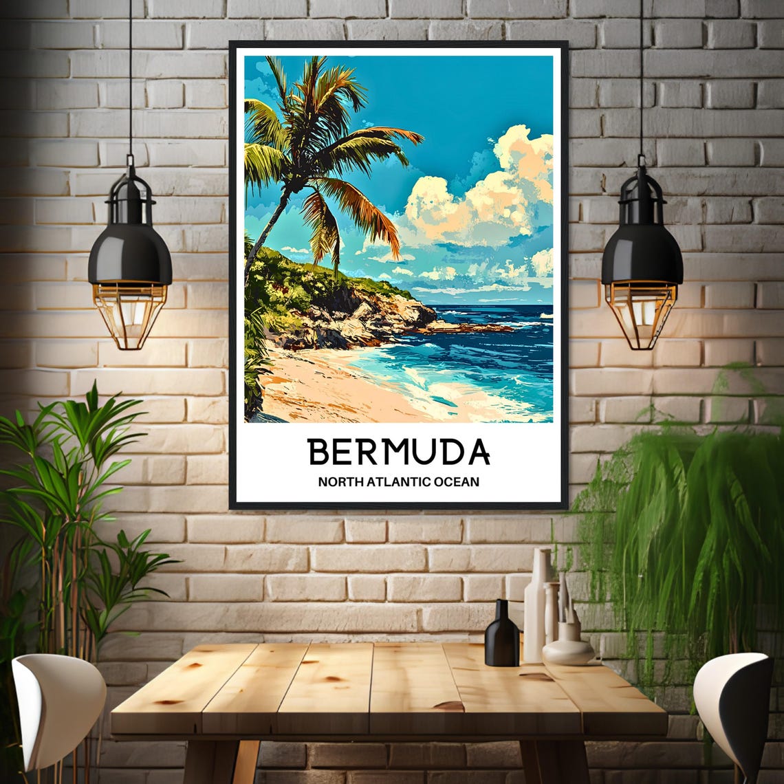 Bermuda Palm Beach Turquoise Ocean Tropical Island Travel Poster - Image 3