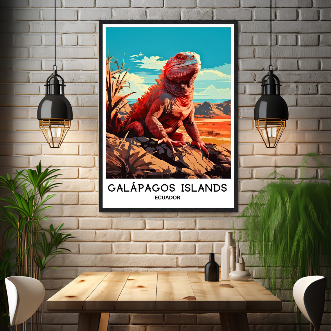 Galapagos Islands Ecuador Marine Iguana Wildlife Travel Poster - Image 3