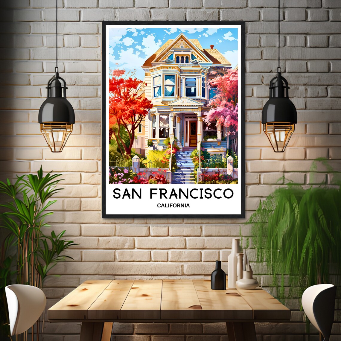 San Francisco Victorian House with Garden Spring Travel Poster - Image 2