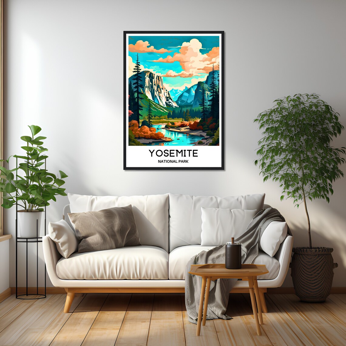 Yosemite National Park Autumn Valley Retro Teal Sky Travel Poster - Image 2