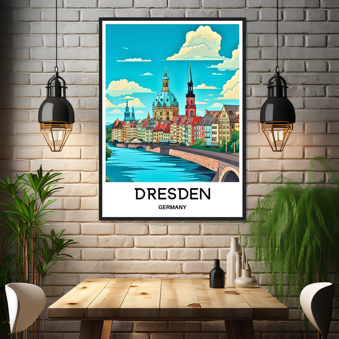Dresden Germany Elbe River Old Town Skyline Cityscape Poster - Image 3