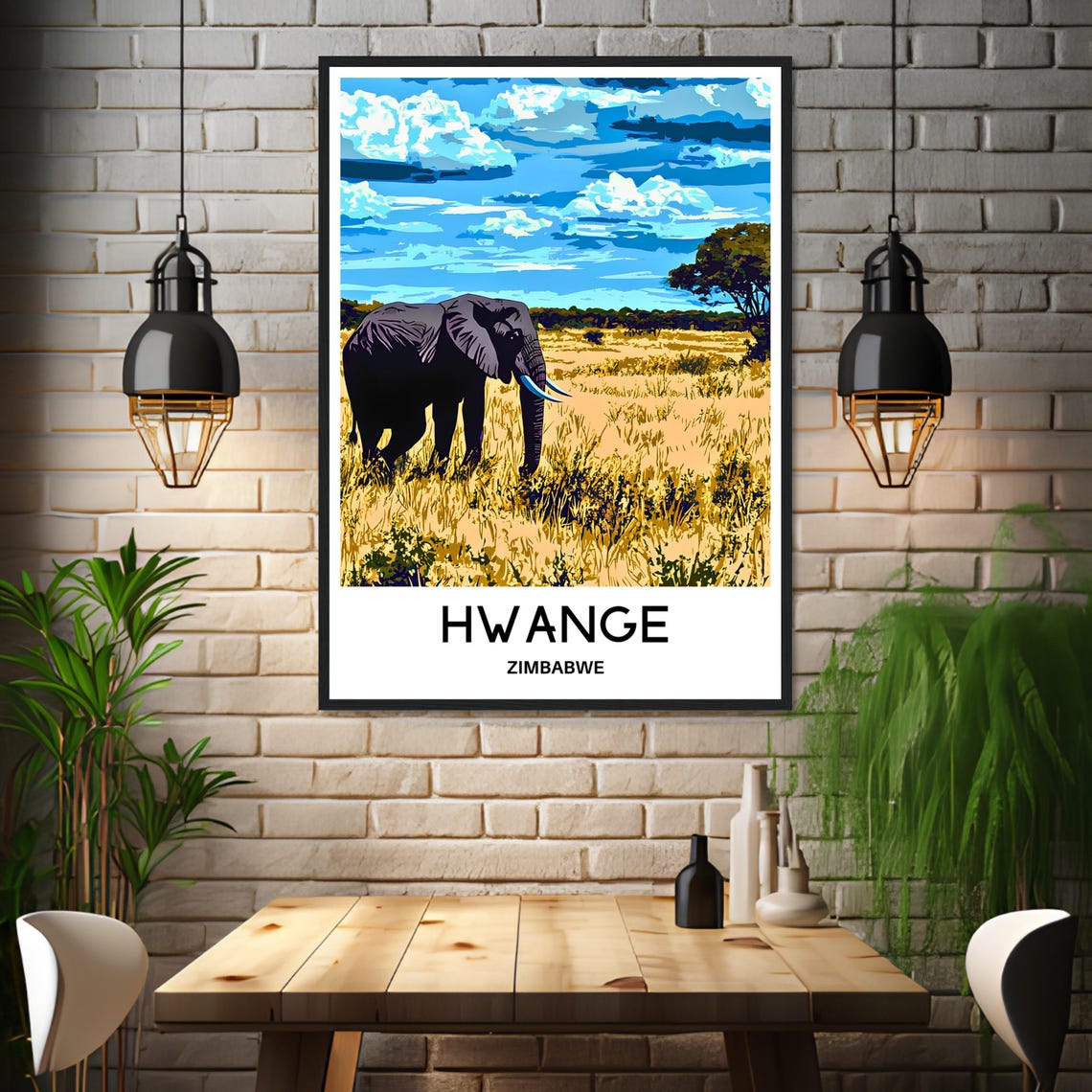 Hwange Zimbabwe Elephant Golden Savanna Wildlife Travel Poster - Image 3