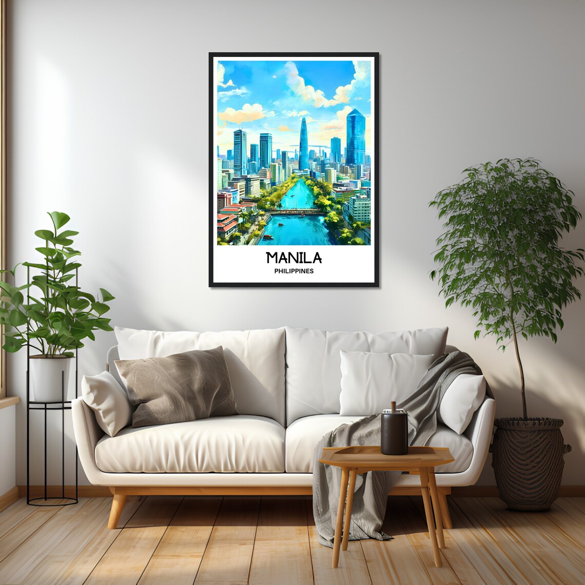 Manila Philippines Modern Skyline River Watercolor City Travel Poster - Image 2