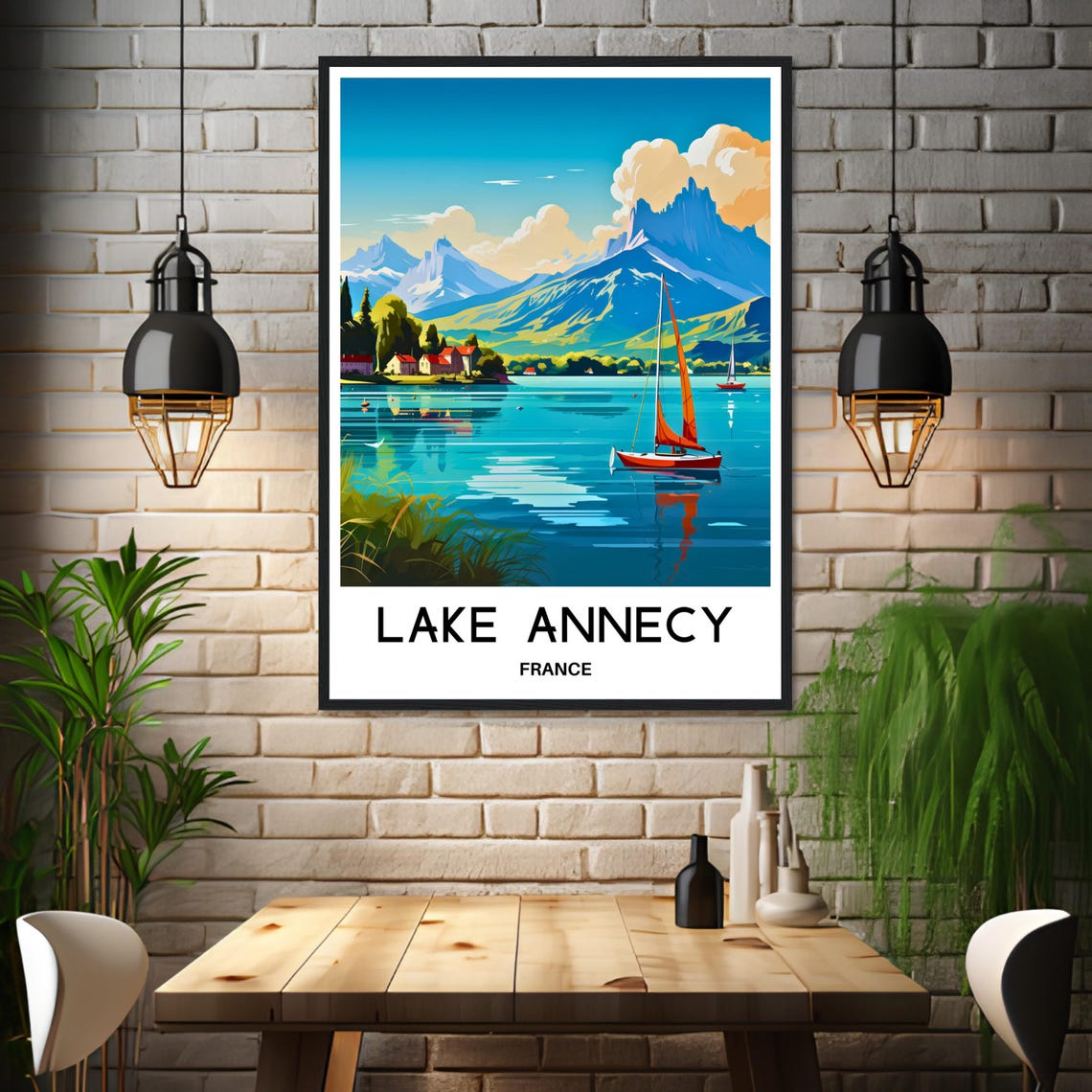 Lake Annecy Travel Print Lake Annecy Poster French Art Print France Lover Gift Wall Hanging Art Home Office Decor Lake Annecy Illustration - Image 3