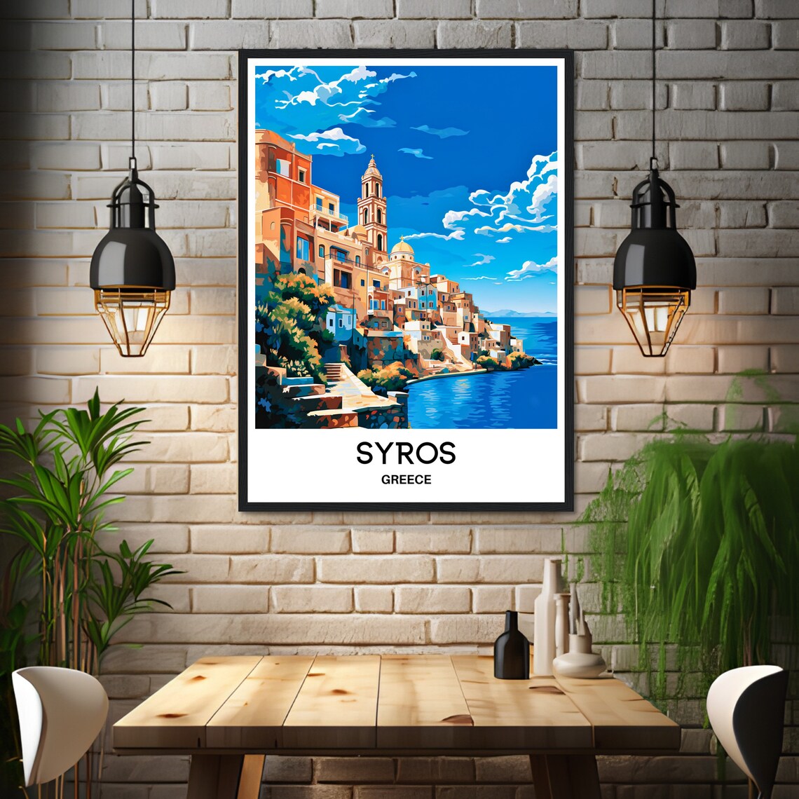 Syros Greece Hillside Old Town and Deep Blue Aegean Sea Poster - Image 3