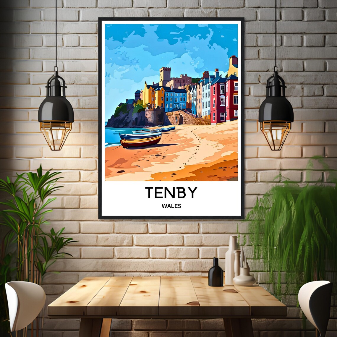 Tenby Wales Beach Boats Colorful Seaside Houses Coast Poster - Image 3