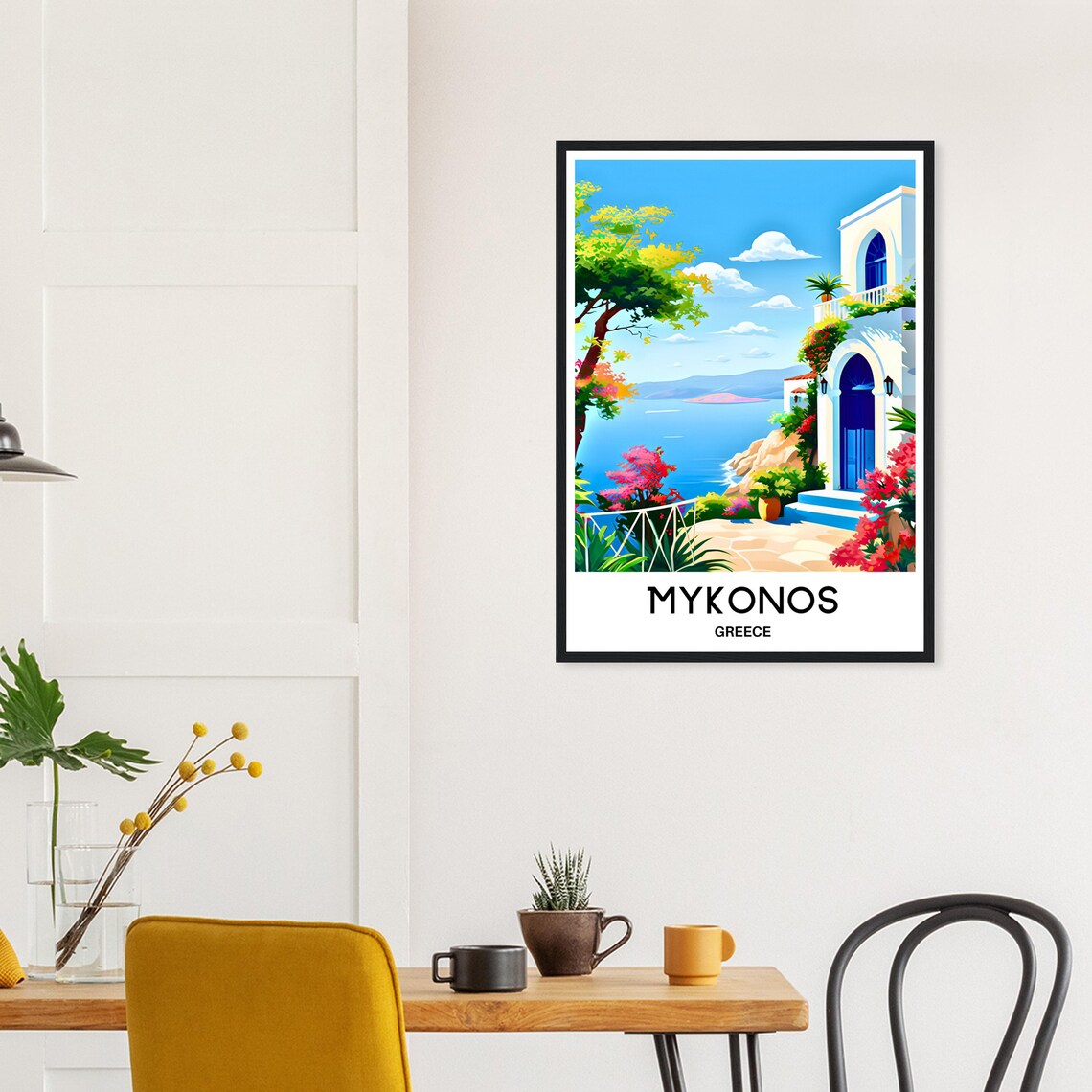 Mykonos Greece White Villa Blue Door Overlooking the Sea Poster - Image 2