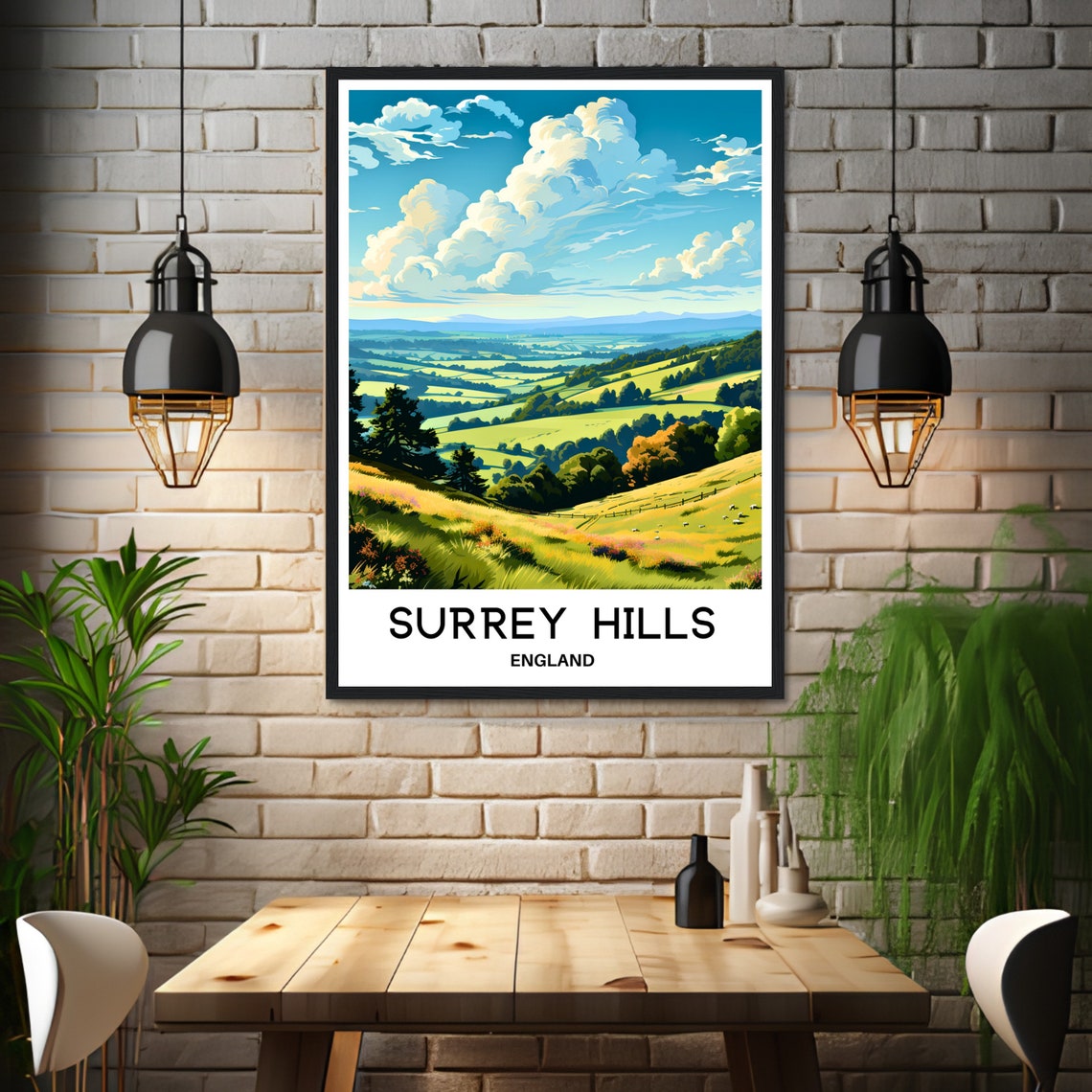 Surrey Hills England Rolling Green Countryside Travel Poster - Image 3