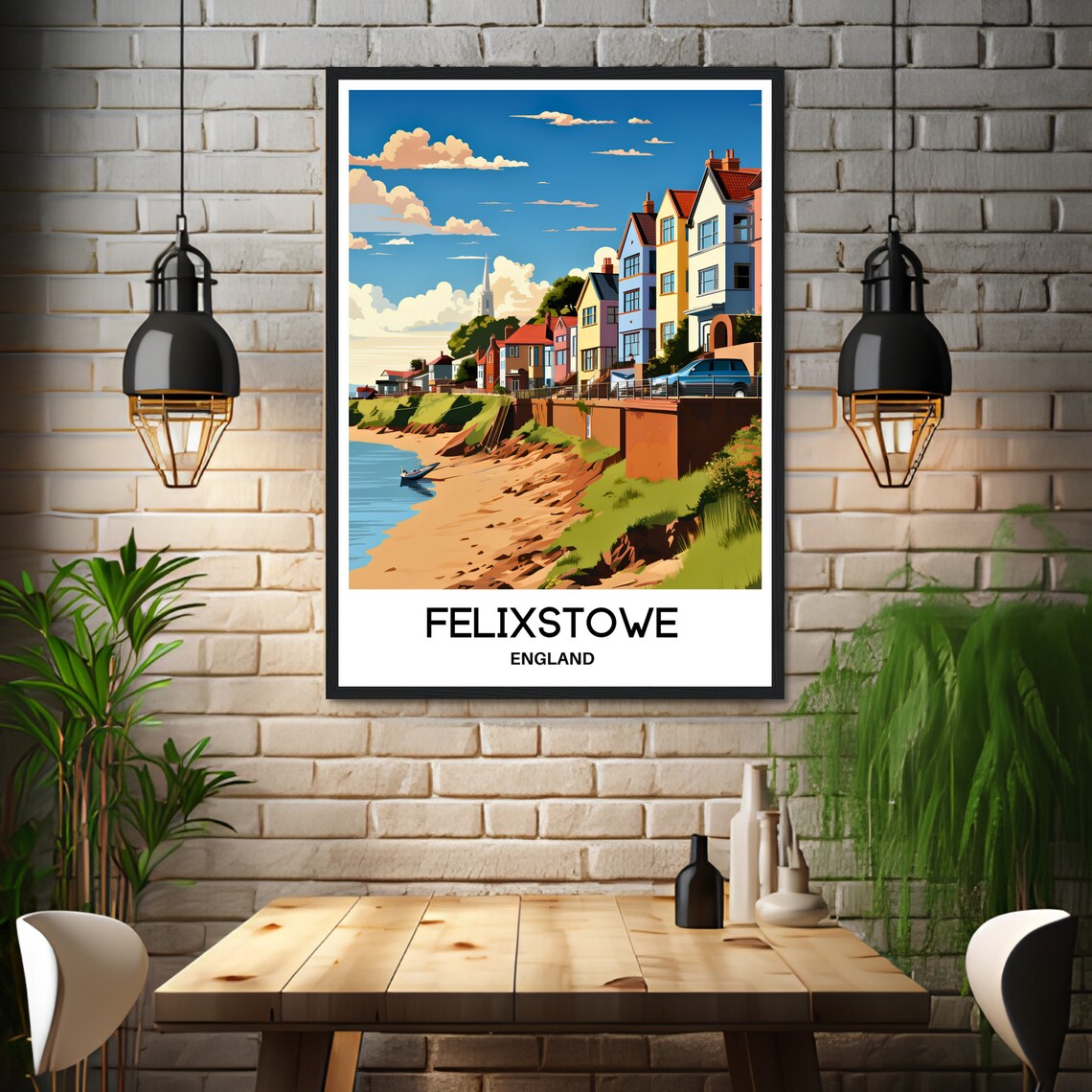 Felixstowe England Seaside Town Colorful Houses Travel Poster - Image 3