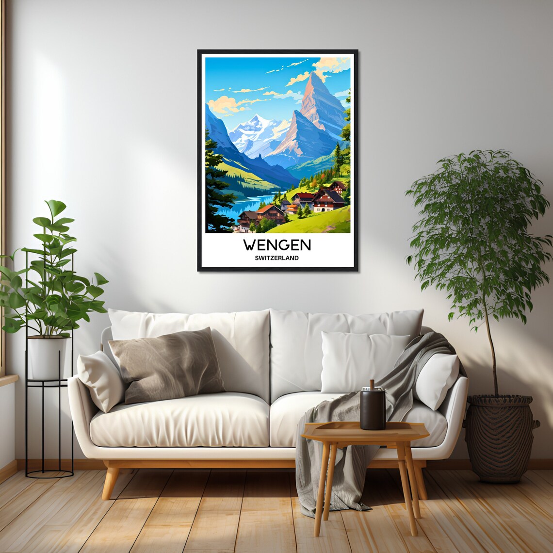 Wengen Switzerland Alpine Village Lake and Peaks Travel Poster - Image 2