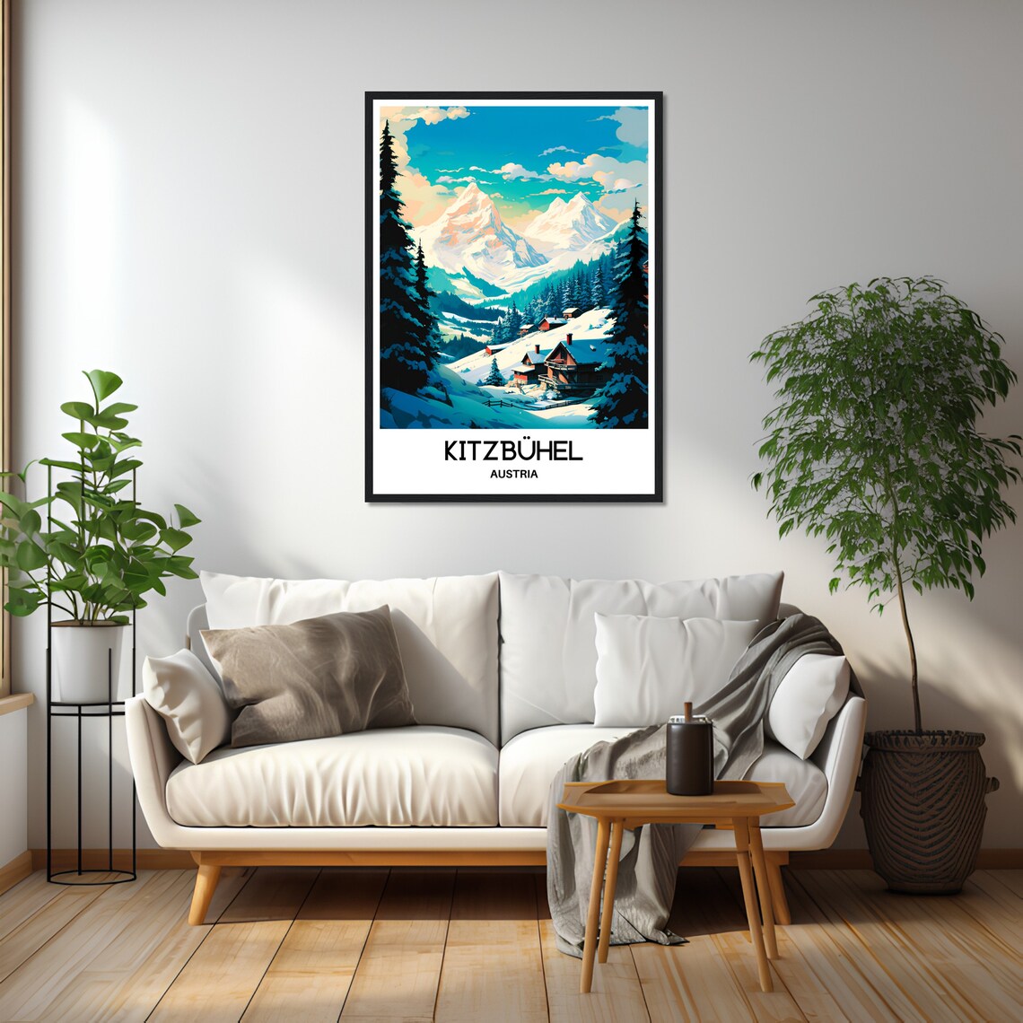 Kitzbuhel Austria Snowy Alpine Village Chalets Winter Travel Poster - Image 2