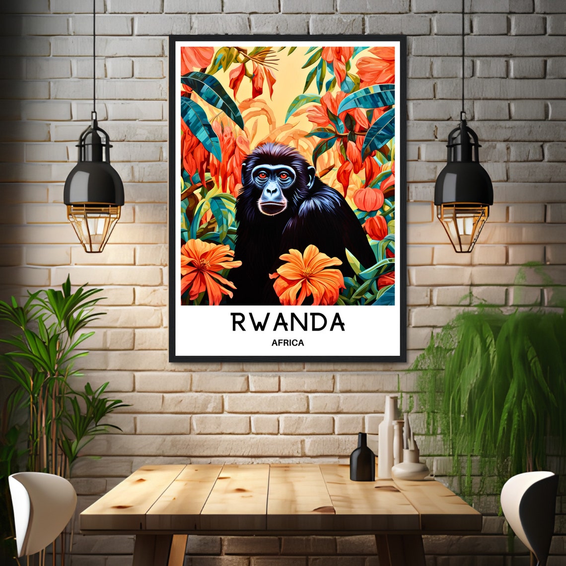 Rwanda Africa Mountain Gorilla Among Bright Jungle Flowers Poster - Image 3