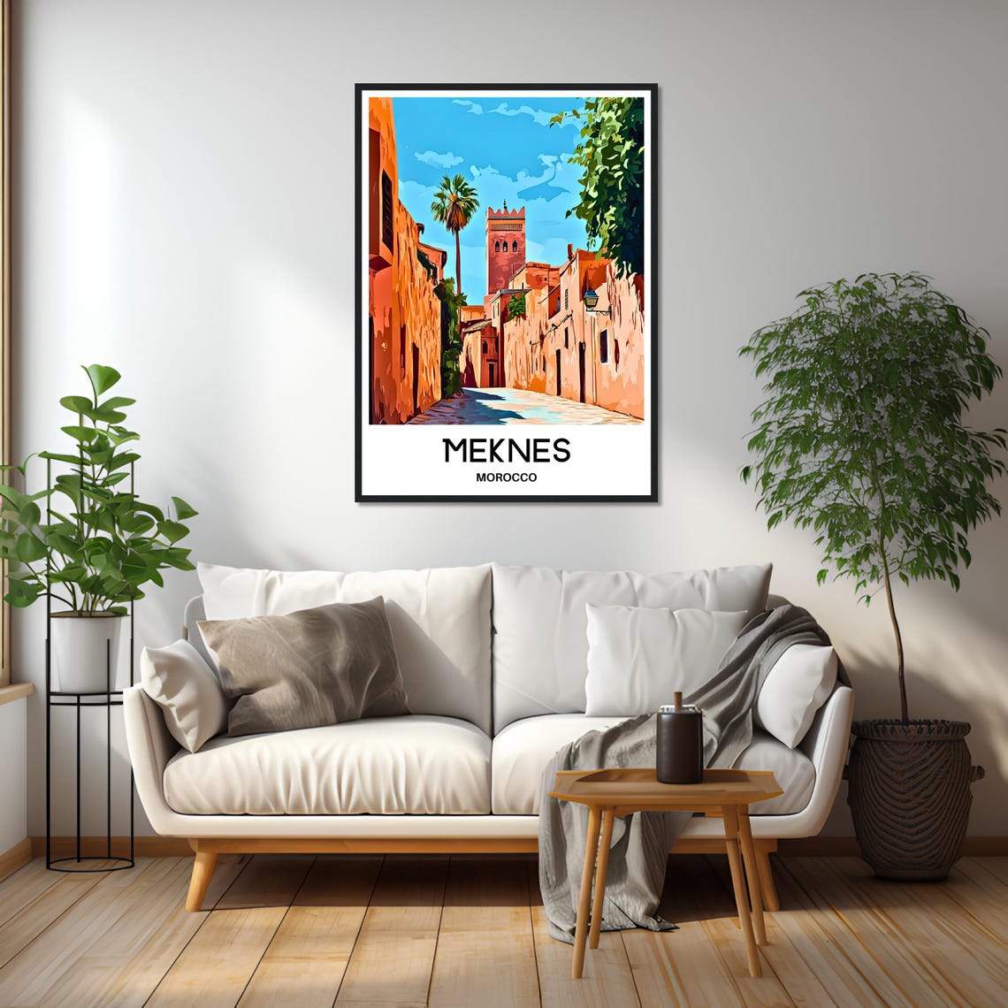 Meknes Morocco Old Town Poster with Ochre Alley and Palm Trees - Image 2