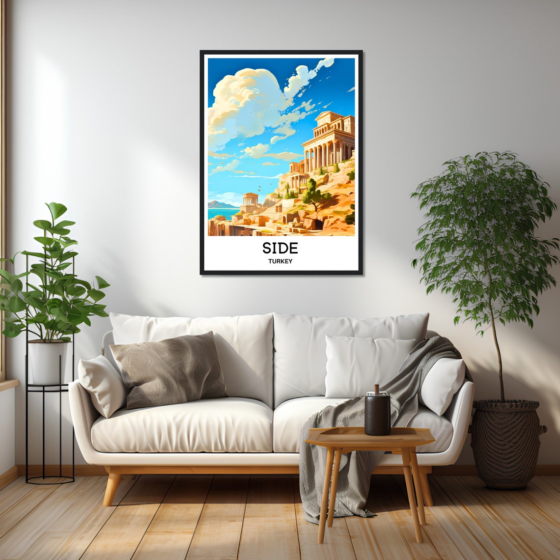 Side Turkey Ancient Roman Temple Ruins Coastal Travel Poster - Image 2