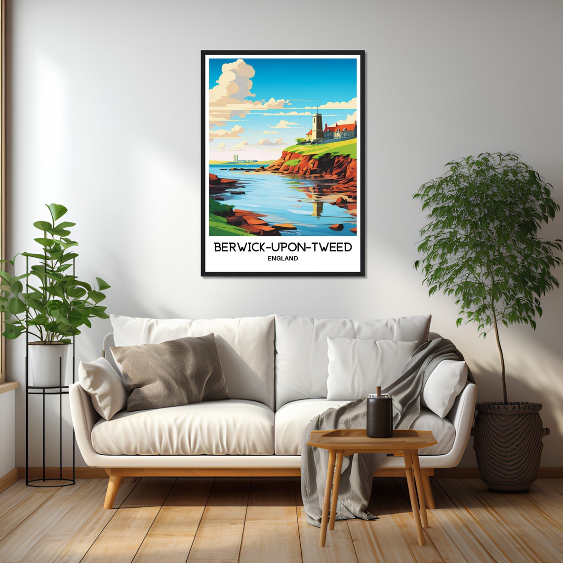 Berwick Upon Tweed England Red Cliffs Lighthouse Coast Travel Poster - Image 2