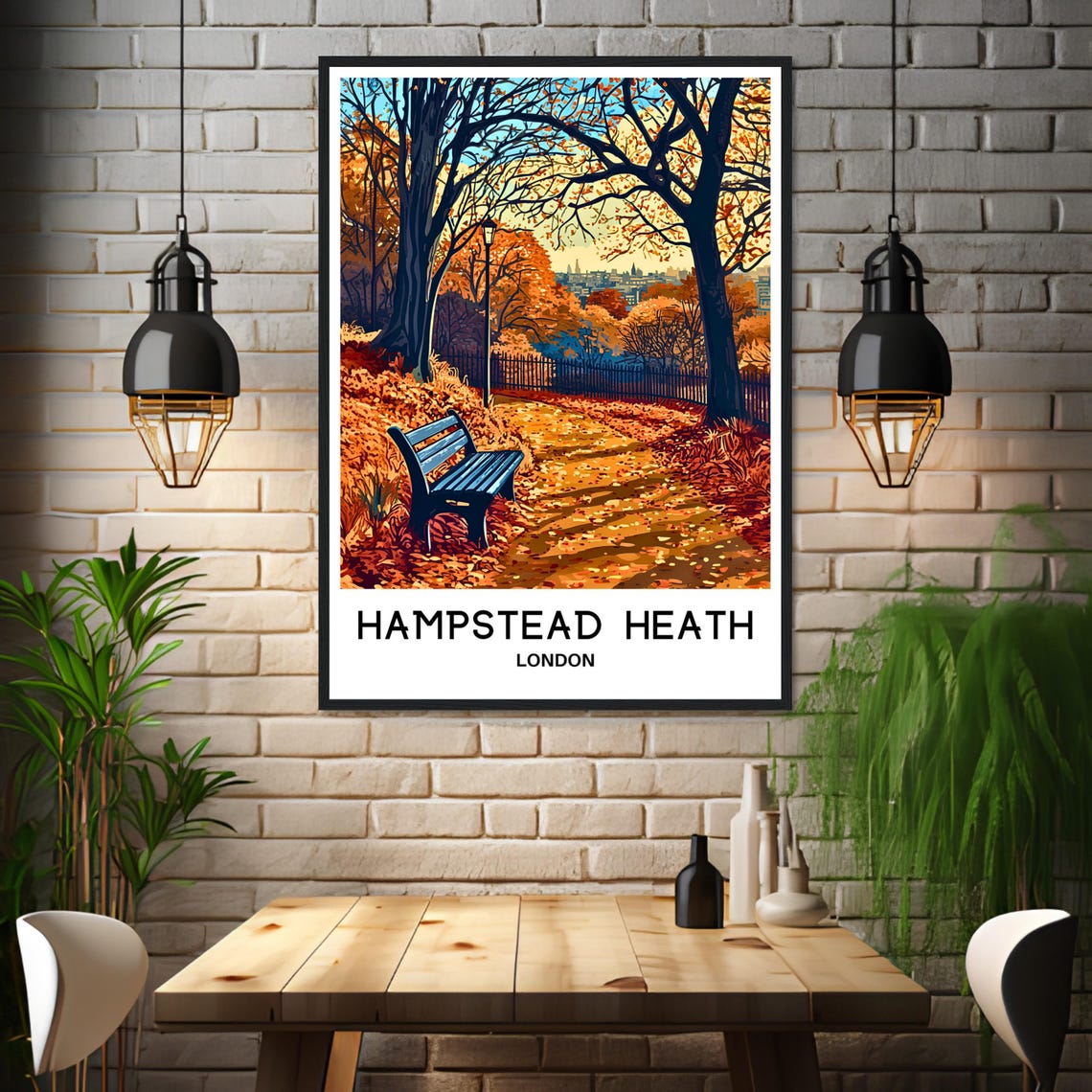 Hampstead Heath London Autumn Park Travel Illustration Poster - Image 3