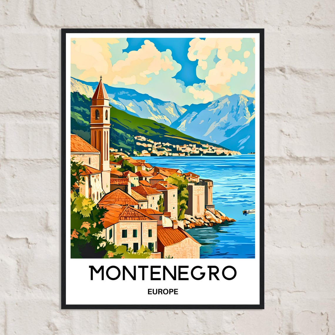 Montenegro Europe Coastal Old Town Bell Tower Sea View Travel Poster - Image 2