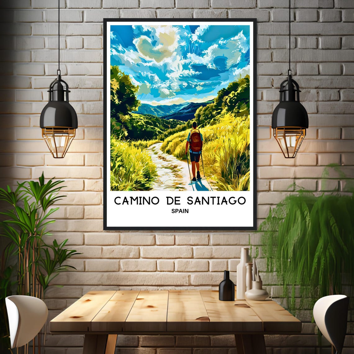 Camino De Santiago Spain Hiker Green Valley Trail Travel Poster - Image 3