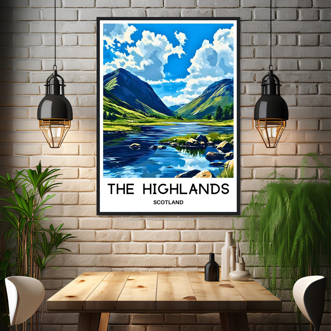 The Highlands Scotland Green Glen Loch Mountain Lake Scene Poster - Image 3