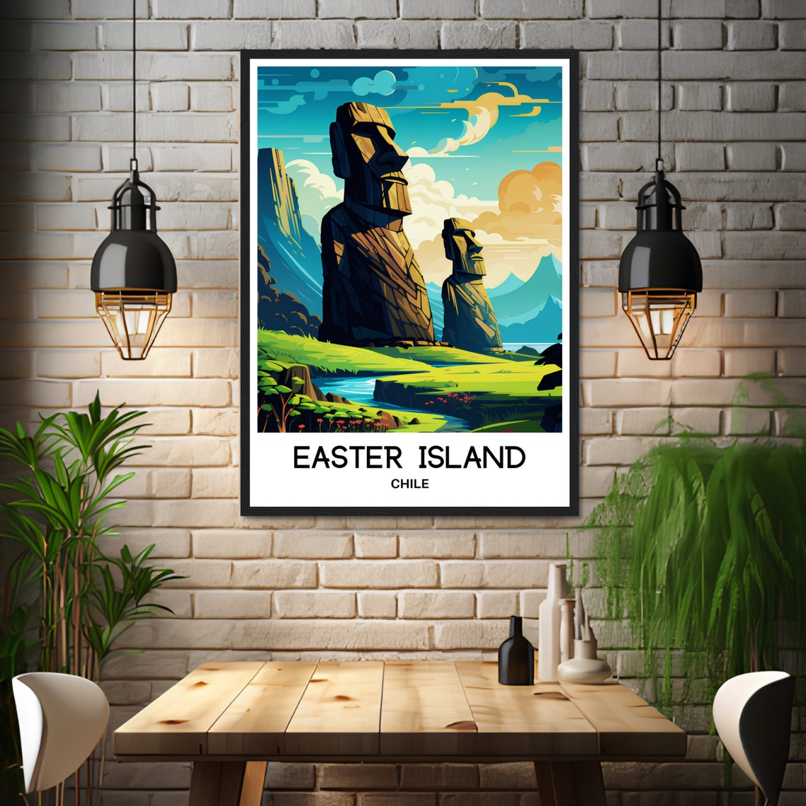 Easter Island Chile Giant Moai Statues Stone Heads Travel Poster - Image 3