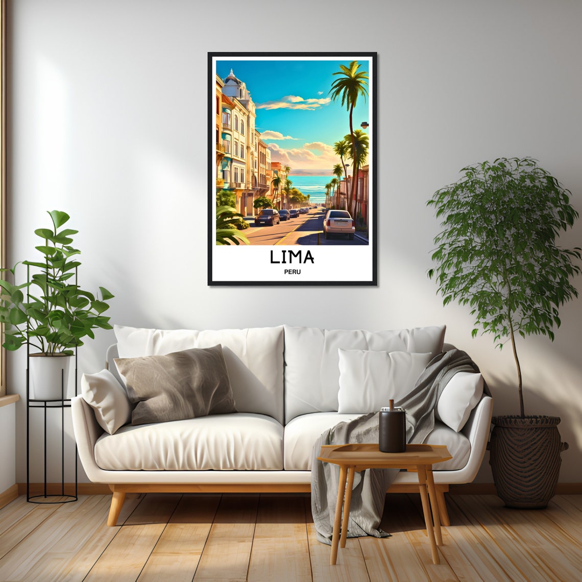 Lima Peru Sunlit Palm Lined Street With Ocean View Travel Poster - Image 2