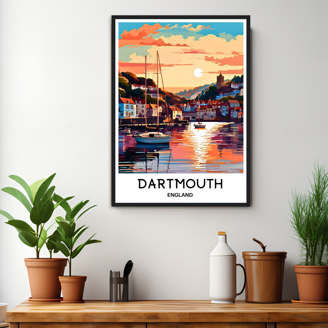 Dartmouth England Sunset Harbor Sailboats Golden Glow Travel Poster - Image 3