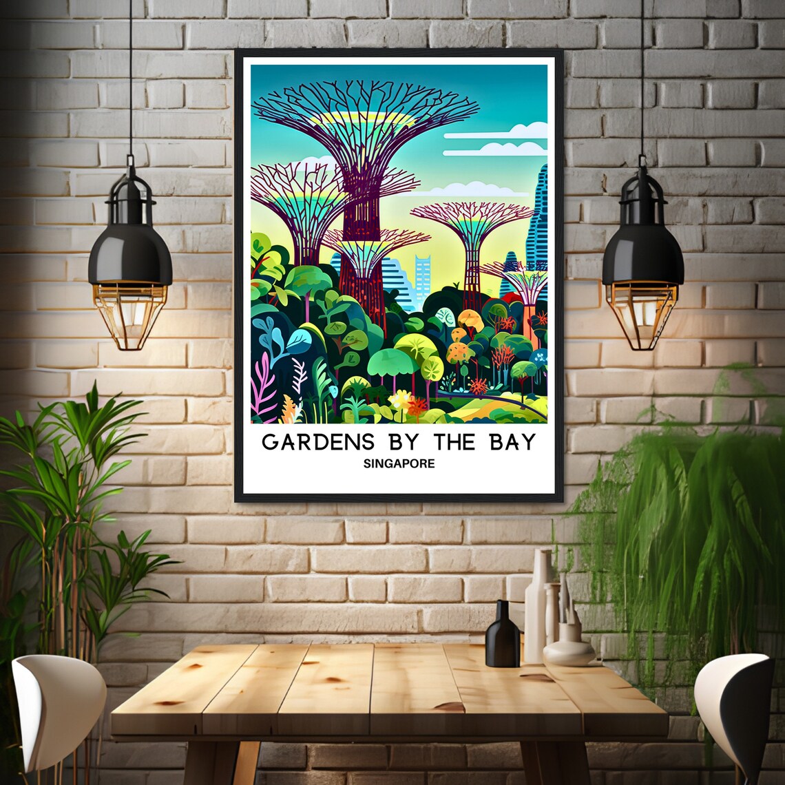 Gardens by the Bay Singapore Supertrees Illustrated Travel Poster - Image 3
