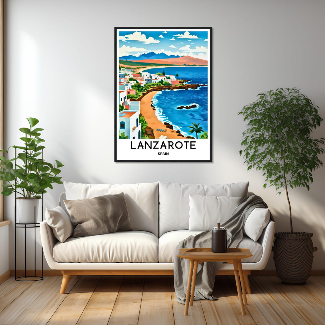 Lanzarote Spain Whitewashed Coastal Town Golden Beach Sea Poster - Image 2
