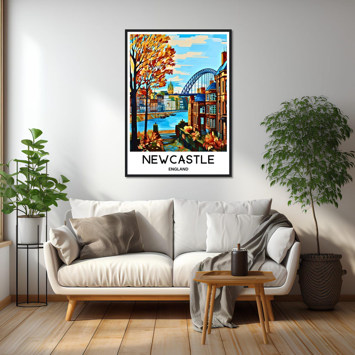 Newcastle England Tyne Bridge Autumn Riverside Cityscape Poster - Image 2