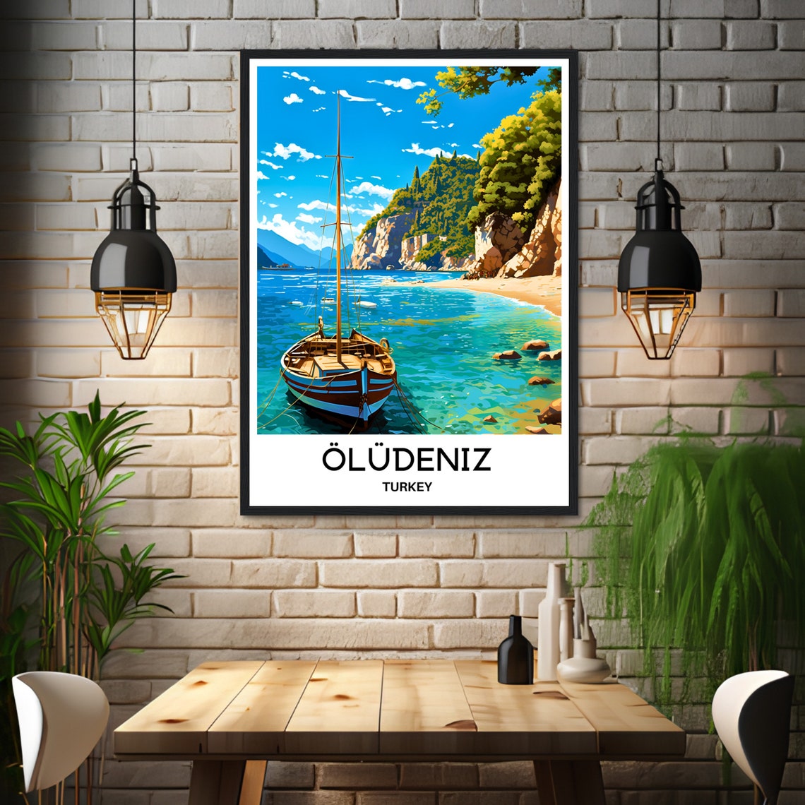 Oludeniz Turkey Sailboat In Turquoise Bay Retro Travel Poster - Image 3