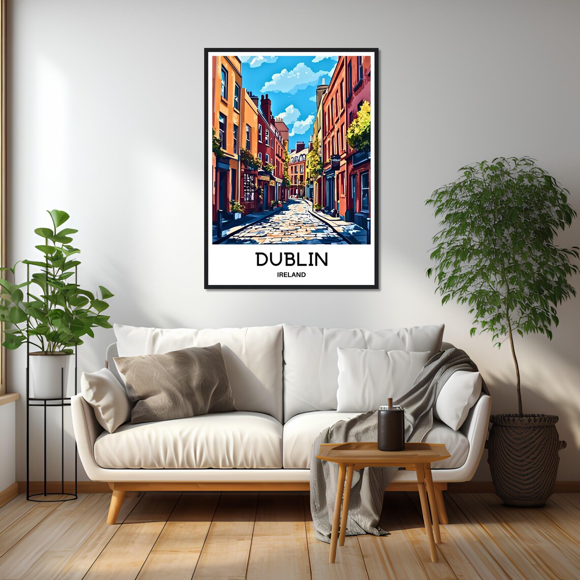 Dublin Ireland Cobblestone Street Colorful Buildings Travel Poster - Image 2
