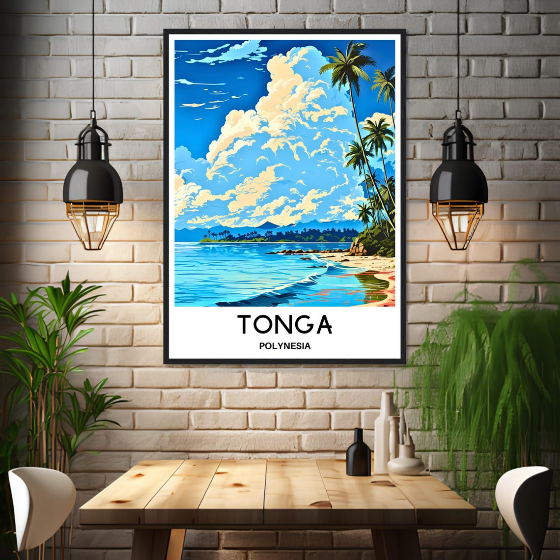 Tonga Polynesia Tropical Beach Palm Trees Ocean Travel Poster - Image 3