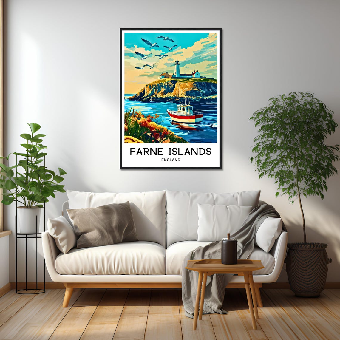 Farne Islands England Lighthouse Boat Seabirds Coastal Travel Poster - Image 2