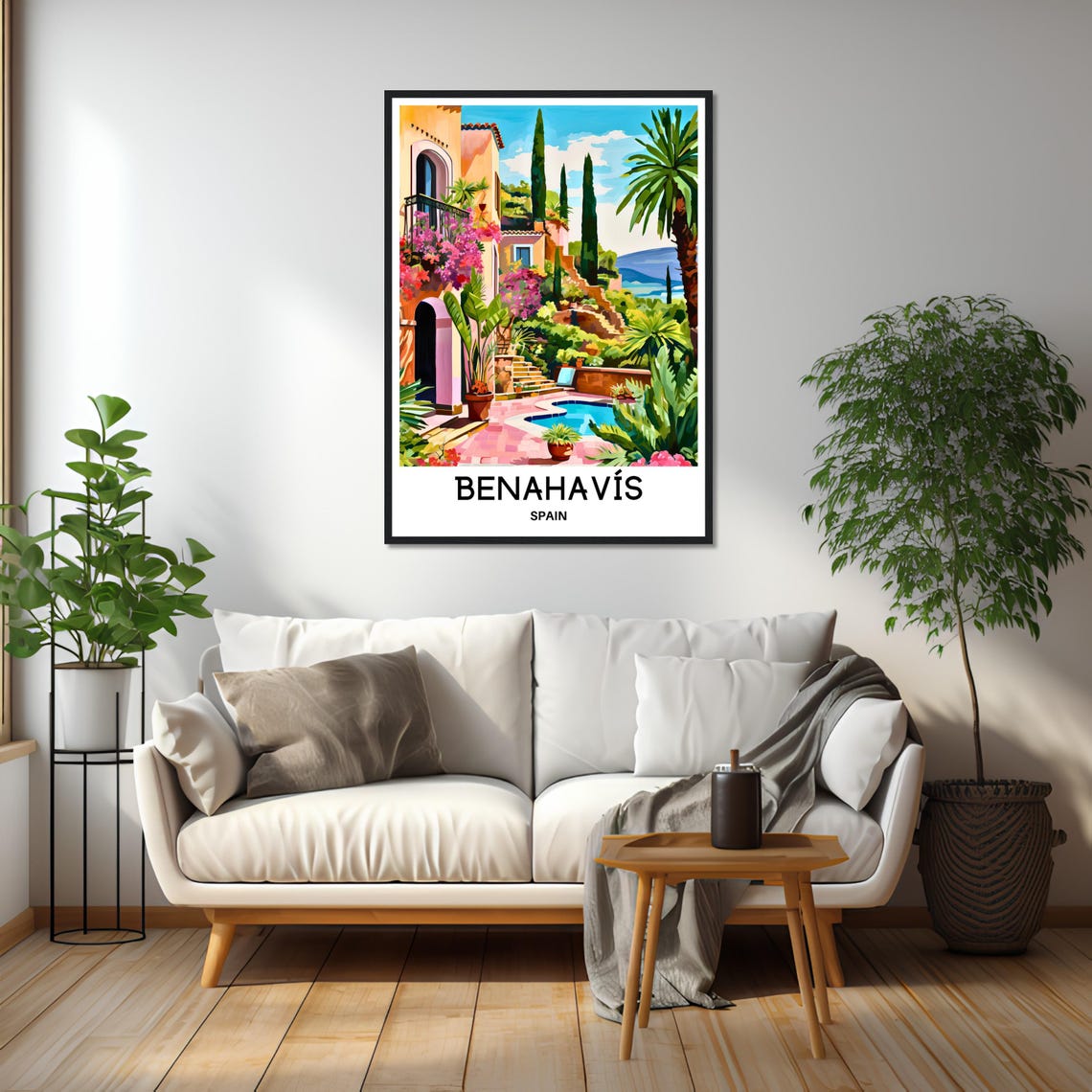 Benahavis Spain Colorful Village Pool and Gardens Scene Poster - Image 2