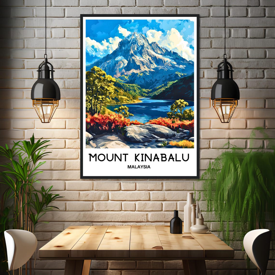 Mount Kinabalu Malaysia Rocky Peak Blue Lake Borneo Travel Poster - Image 3