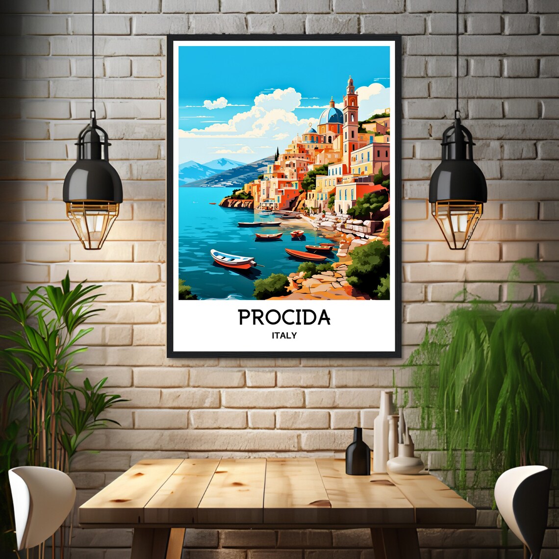 Procida Italy Pastel Hillside Harbor With Fishing Boats Poster - Image 3