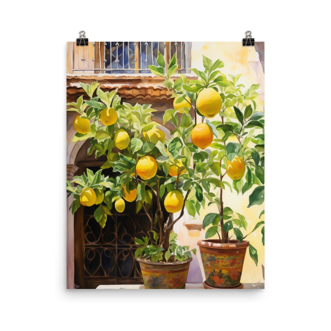 Spanish Lemon Tree Watercolor Art Print, Travel Decor