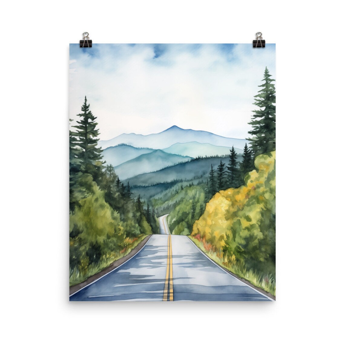 Blue Ridge Parkway Watercolor Travel Poster, North Carolina