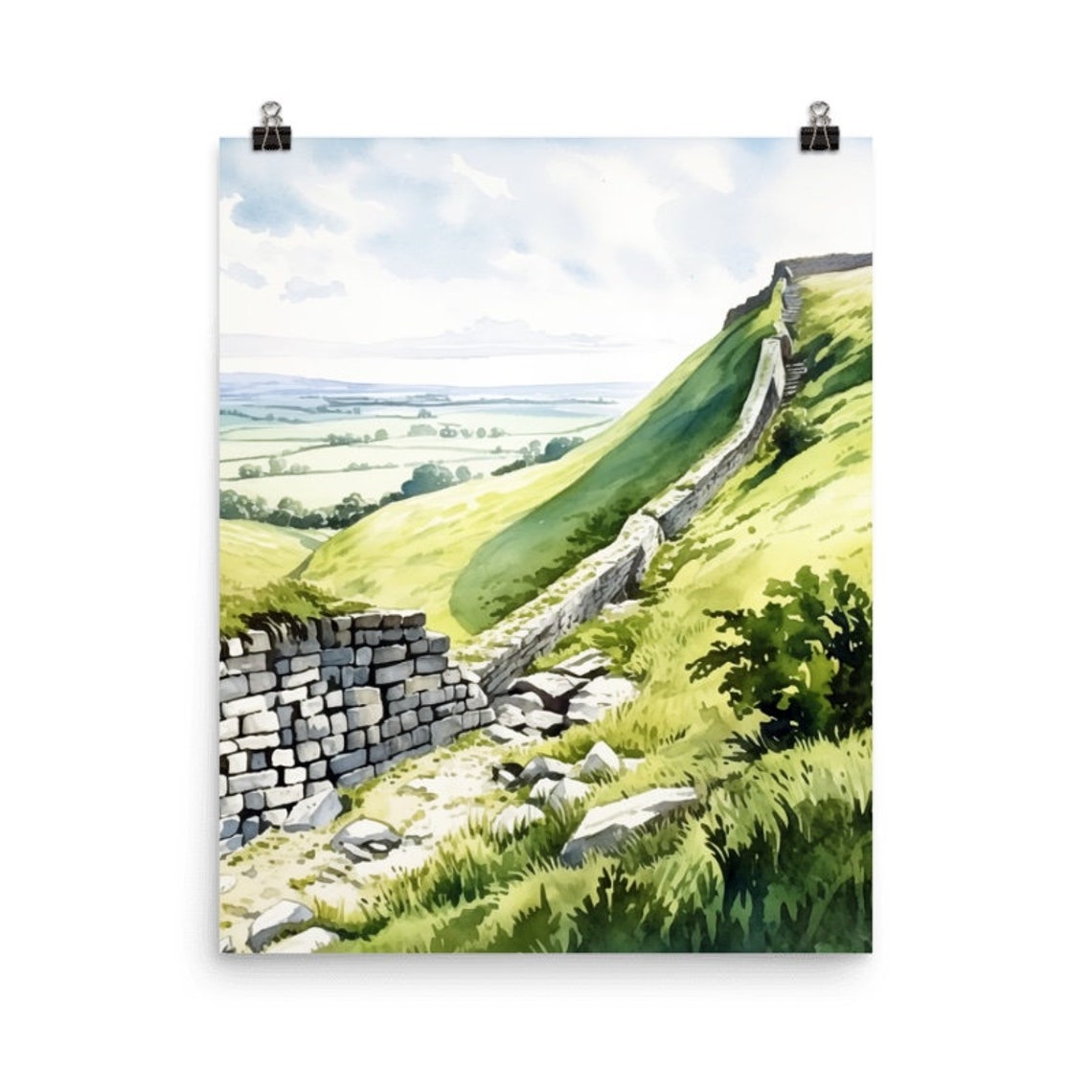 Hadrian's Wall Winding Across Green Northumberland Hills Poster