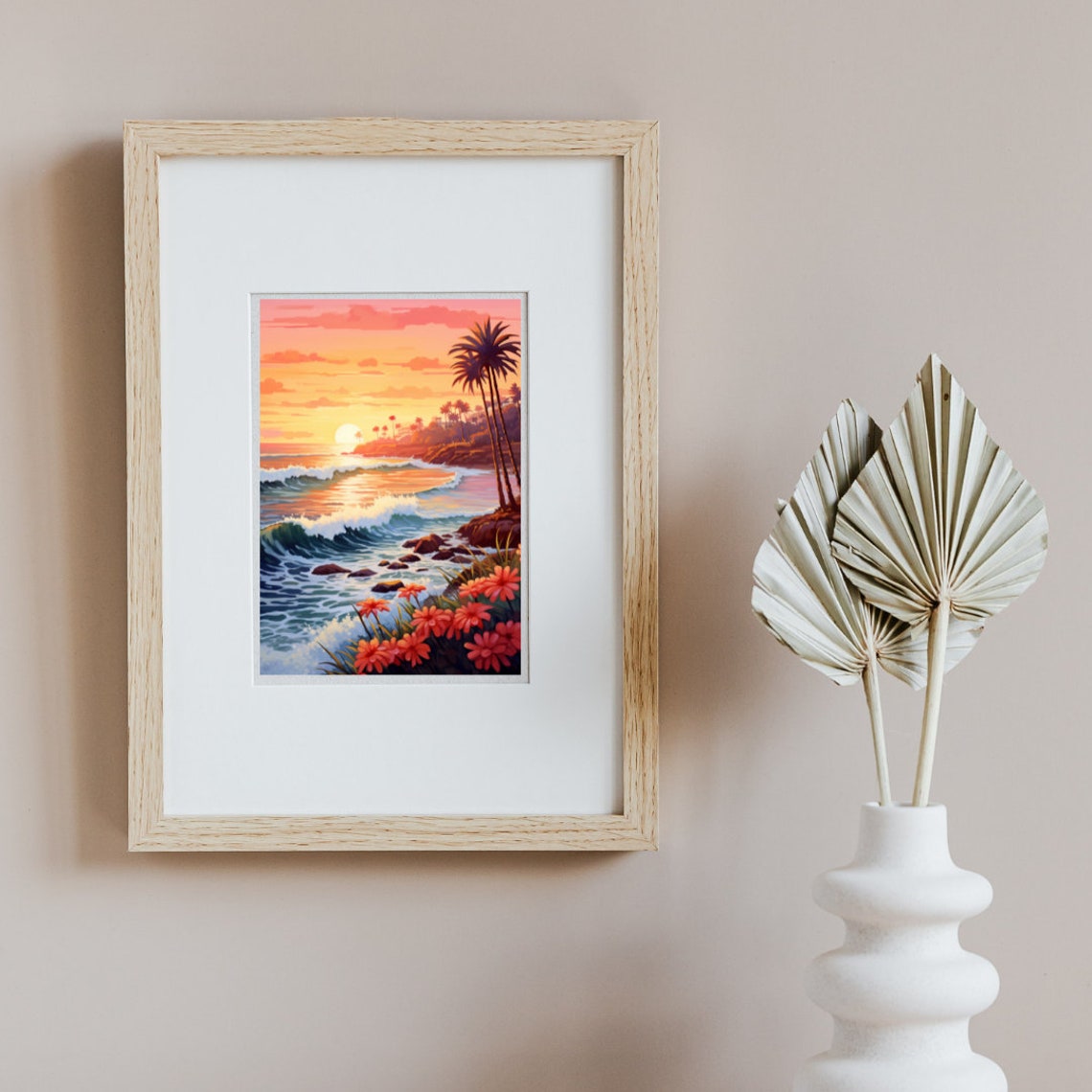 Orange County Sunset Over Rocky Cliffs and Ocean Waves Poster - Image 3