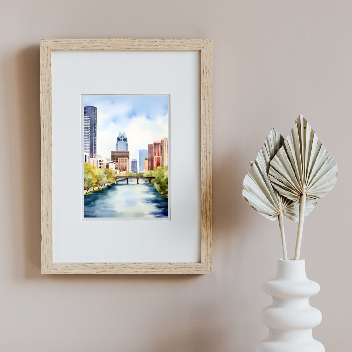 Austin Skyline Over a River Bridge With Green Riverbanks Poster - Image 2