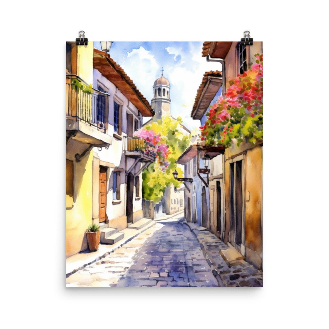 Plovdiv Old Town Watercolor Art Print, Bulgaria